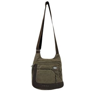 Tumi Tech Nylon Crossbody Travel Bag Khaki Green Wide Adjustable Strap Unisex